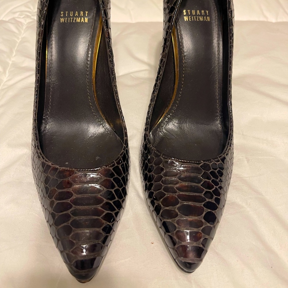 Dark brown snakeskin Stuart Weitzman heals good used condition 9.5